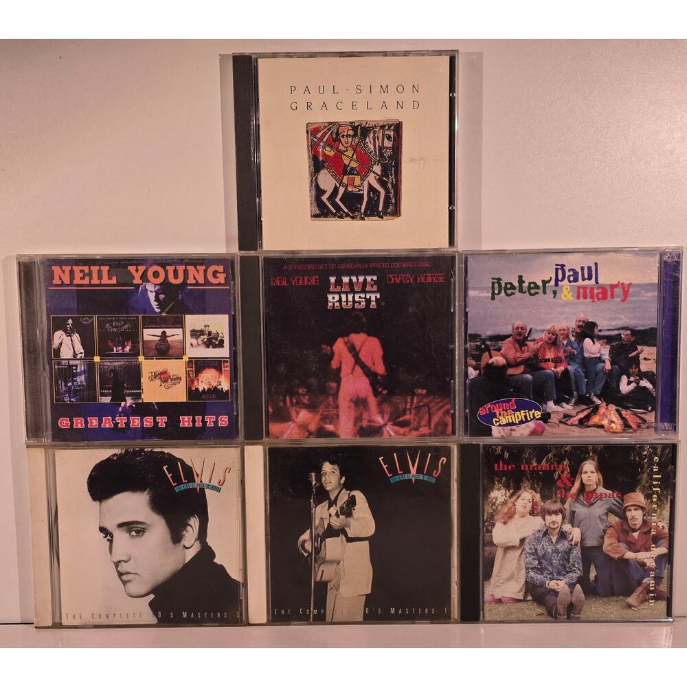 Neil Young Paul Simon Elvis Peter Paul & Mary Mamas Papas 7 CD Lot Classic Folk